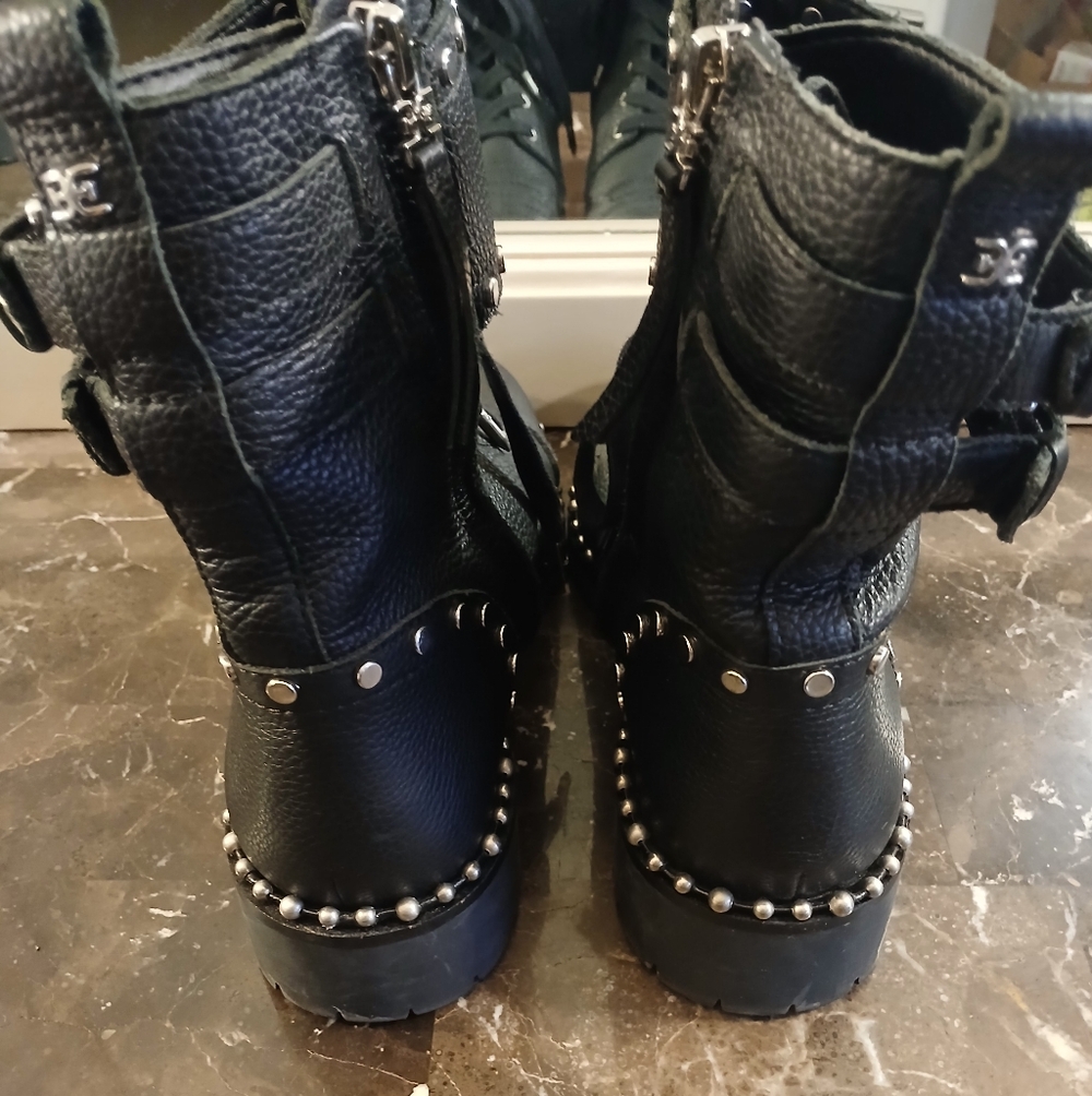 Sam Edelman Black Combat Boots with Silver Studs - Picture 5 of 11
